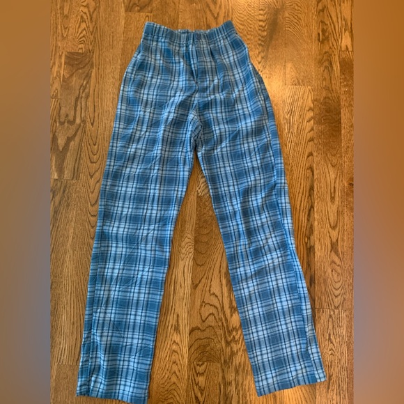 Brandy Melville High Waist Blue Plaid Cotton Pants One Size Waist 12"-14" - Picture 4 of 4
